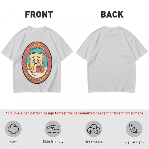 Olive T-Shirt with Sad Toast Holding Coffee and Phone Mental Bake Down Print