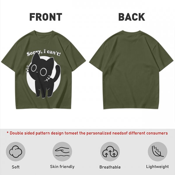 Olive T-Shirt With Sorry I Can't Black Cat Graphic Print