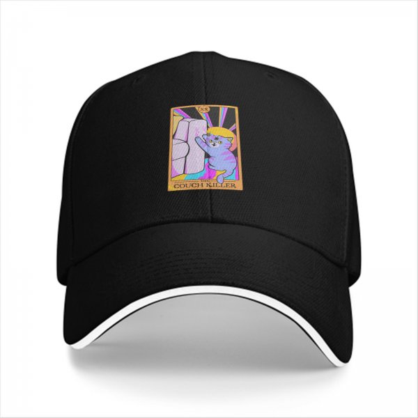 Black Baseball Cap With Funny Cat Couch Killer Tarot Art Print
