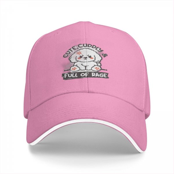 Black Baseball Cap With Cute Angry Dog 'Cute Cuddly Full Of Rage' Print