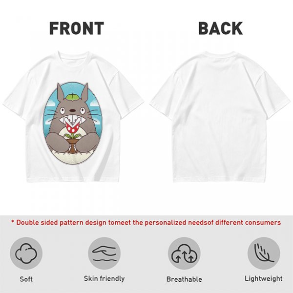 Olive Green T-Shirt with Totoro Holding Piranha Plant Print