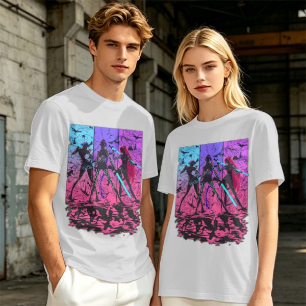 Olive T-Shirt With Neon Cyberpunk Warrior Women Graphic