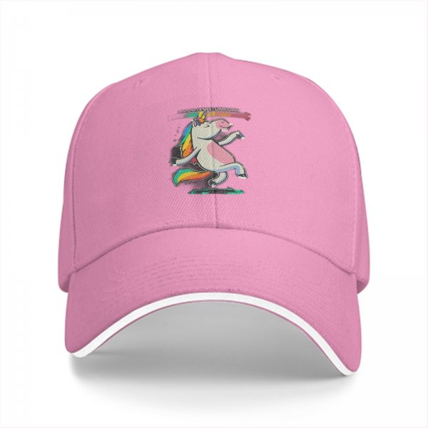 Black Baseball Cap With Dancing Unicorn Rainbow Graphic