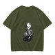 Olive T-shirt with Skeleton in Coffin Holding Coffee Print