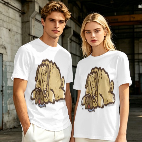 Olive Green T-Shirt With Cartoon Droopy Pug Graphic Print
