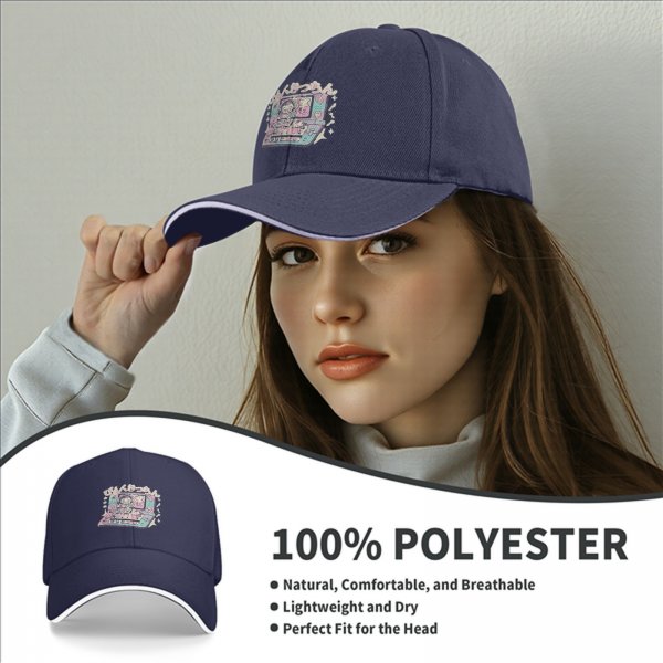 Black baseball cap with pastel handheld gaming and anime character print