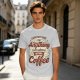 Olive t-shirt with 'I was not built for anything before coffee' print