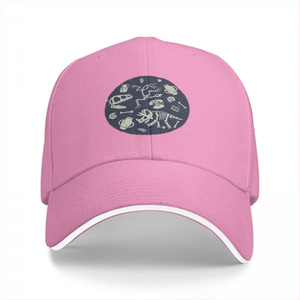 Black Baseball Cap With Dinosaur Fossil Archaeological Print