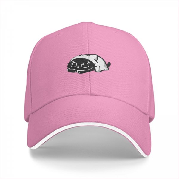 Black Baseball Cap With Cute Sleepy Cat Graphic Design