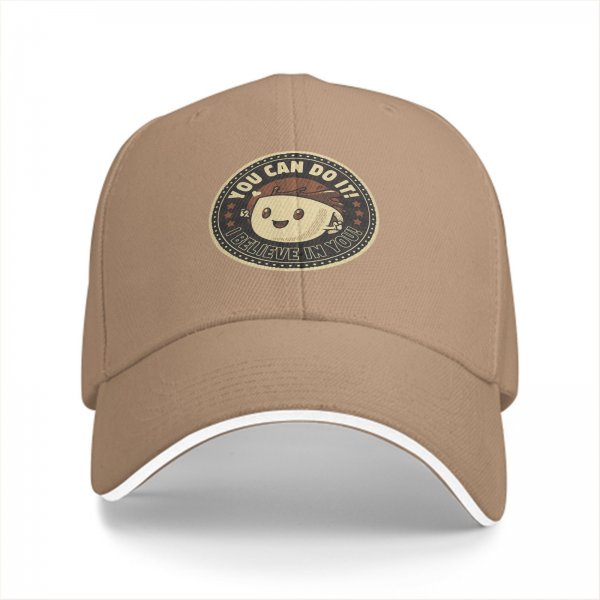 Black baseball cap with 'You Can Do It! I Believe In You!' motivational graphic