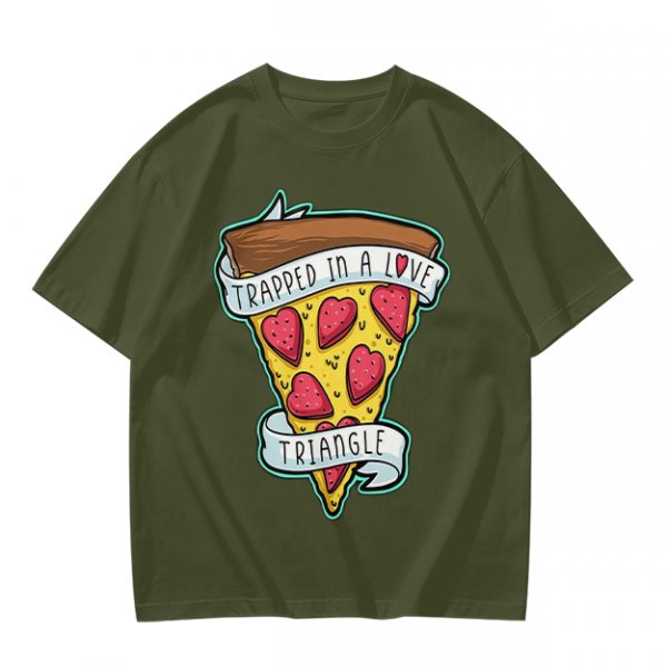 Olive T-Shirt With Pizza Slice 'Trapped In A Love Triangle' Print