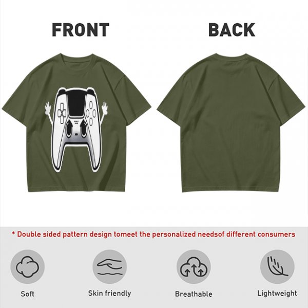 Olive T-Shirt With Cartoon Game Controller Graphic