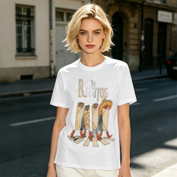 Olive T-Shirt With Walking Burritos Abbey Road Style Graphic