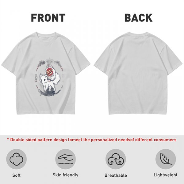 Olive T-Shirt With Chibi Princess Mononoke Wolf Rider Artwork
