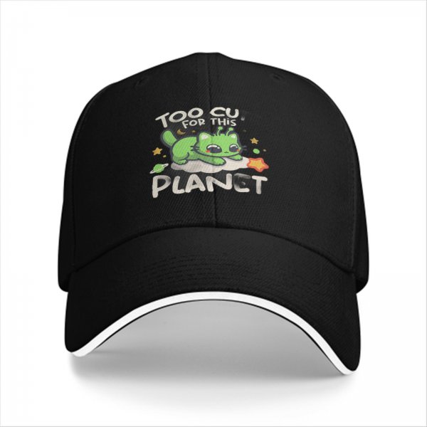 Too Cute For This Planet Alien Cat Graphic Baseball Cap
