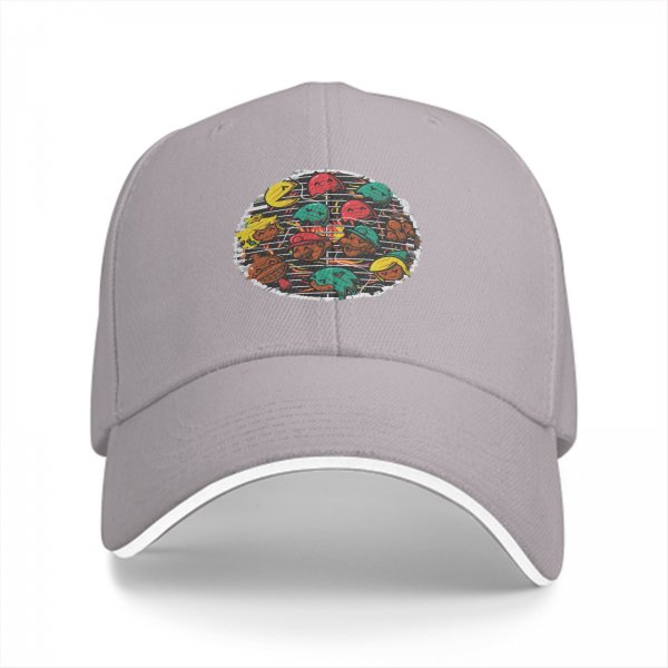 Black baseball cap with retro video game character grill print