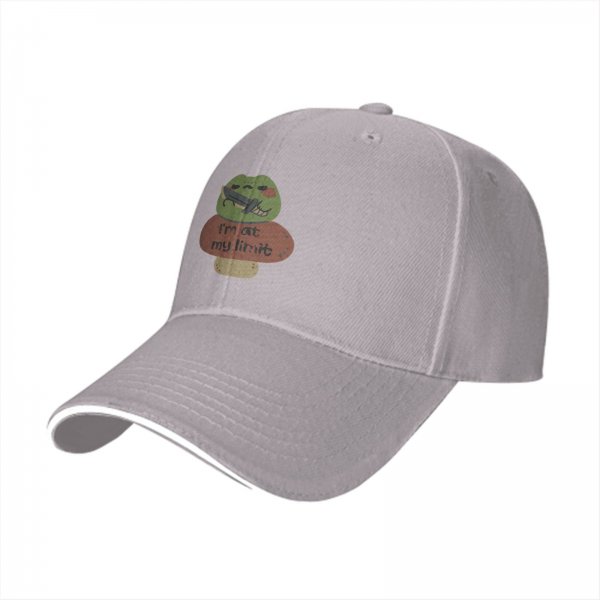 Black baseball cap with frog holding knife and 'I'm at my limit' print