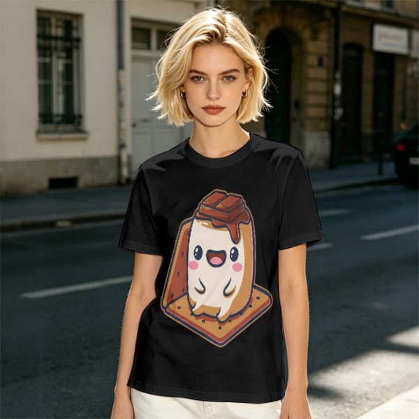 Olive T-Shirt With Cute Smores Character Graphic Print