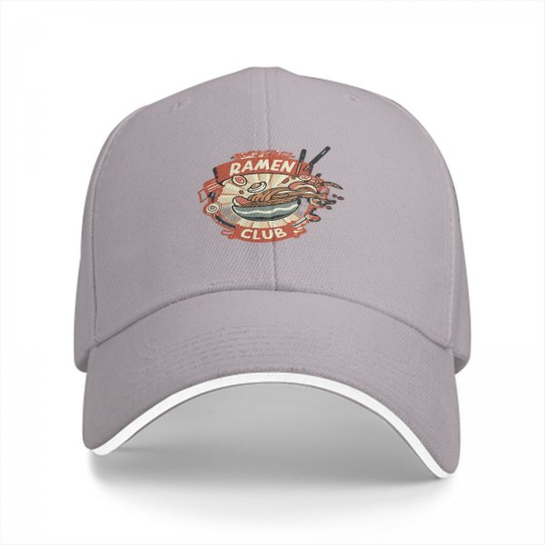 Black Baseball Cap With Ramen Club Graphic Print