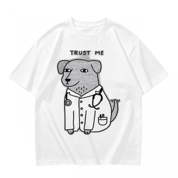Olive T-shirt with Trust Me Doctor Dog Graphic Print