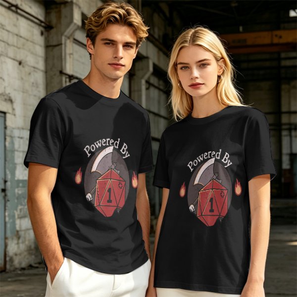 Powered By 1 D20 Dice T-Shirt For Tabletop RPG Fans