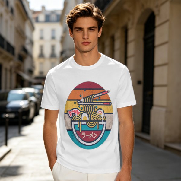 Olive T-shirt with Retro Ramen Bowl Chopsticks Graphic
