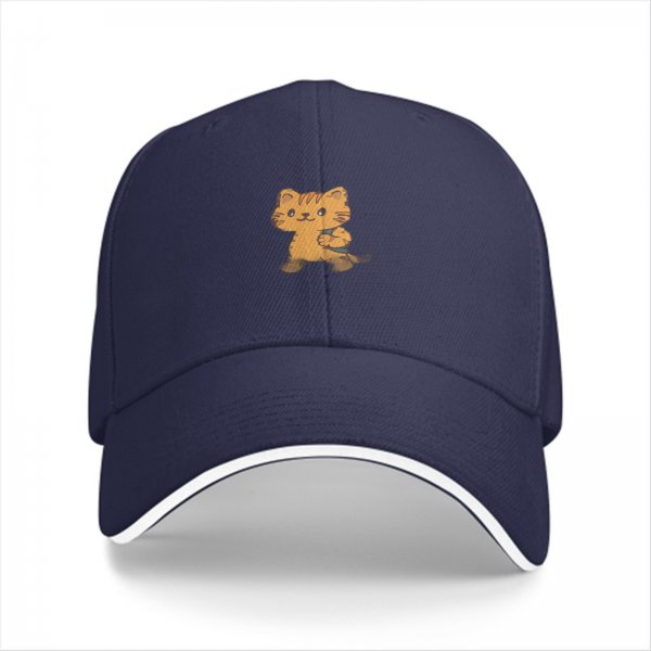 Black Baseball Cap With Cute Orange Cartoon Cat Graphic