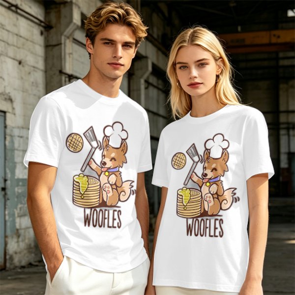 Olive T-Shirt With Cute Dog Chef Cooking Waffles Graphic