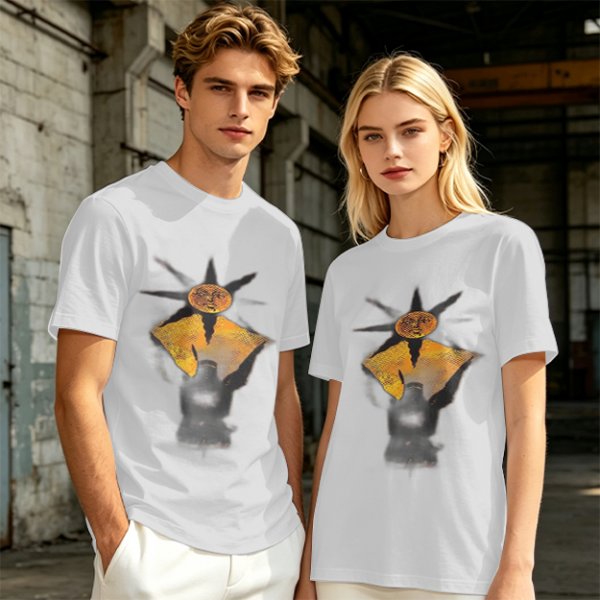 Olive Green T-Shirt With Sun And Dark Figure Graphic Print