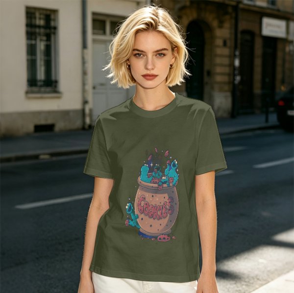 Olive T-Shirt With Cookie Monster Cookie Jar Graphic