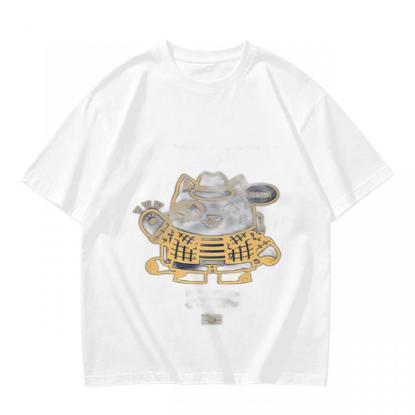 Olive Green T-Shirt With Stylish Cat Graphic Print