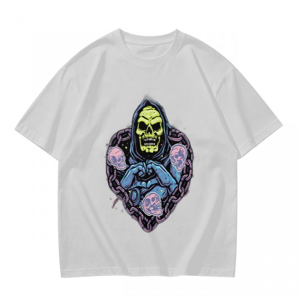 Olive T-Shirt With Grim Reaper Skull And Chain Heart Graphic
