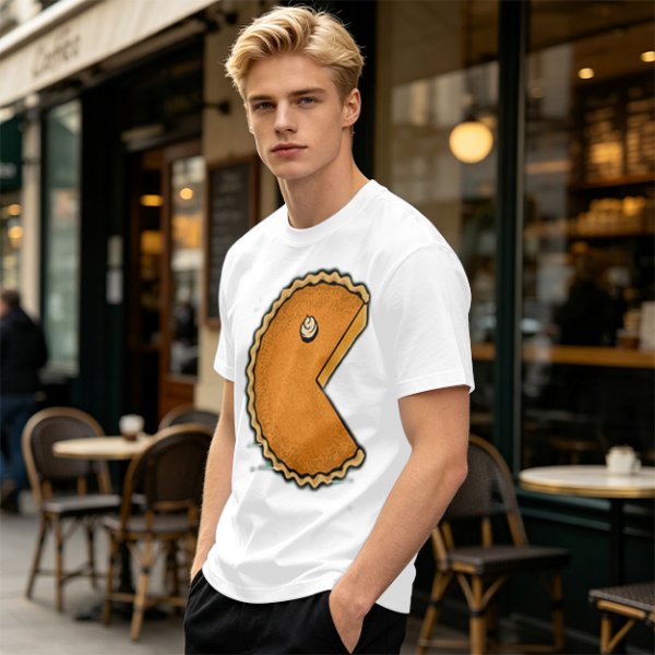 Olive T-Shirt With Pac-Man Style Pumpkin Pie Graphic