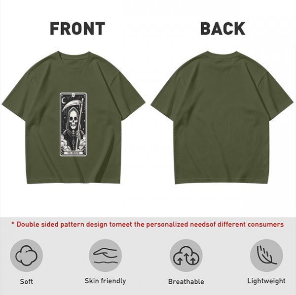 Olive T-shirt with The Death Tarot Card Grim Reaper Graphic