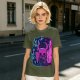 Olive Green T-Shirt With Neon Hollow Knight Character Art