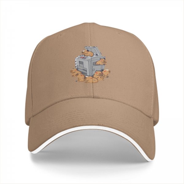Black Baseball Cap With Capybaras On A Copier Print