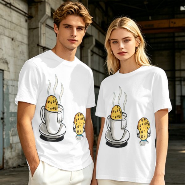 Olive T-Shirt With Funny Cookie In Coffee Cup Print
