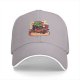 Black baseball cap with monster dinosaur eating pizza graphic