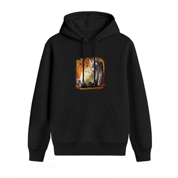 Black hoodie with Totoro and spirits graphic print