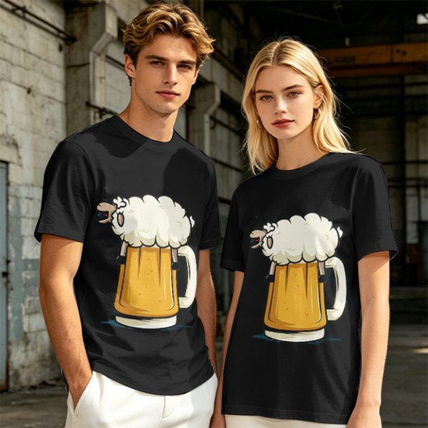 Olive Green T-Shirt With Funny Sheep Beer Mug Graphic