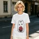 Olive T-Shirt With Cute White Cat Holding D20 Dice Print
