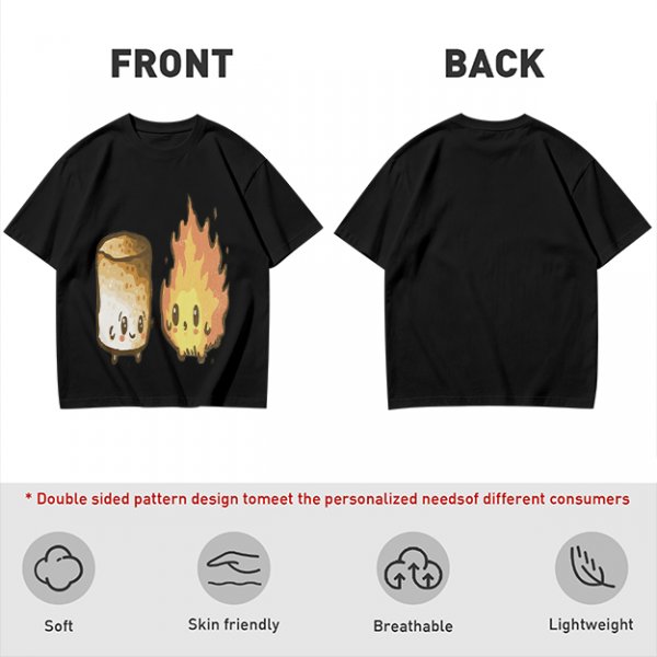 Olive T-Shirt With Cute Roasted Marshmallow And Fire Graphic