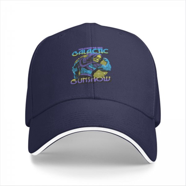 Black baseball cap with Galactic Gunshow skeleton graphic print