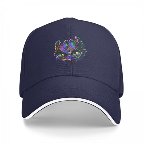 Black Baseball Cap With Neon Psychedelic Dragon Head Print