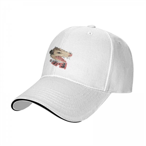 Black baseball cap with hissing opossum and LIFE! graphic