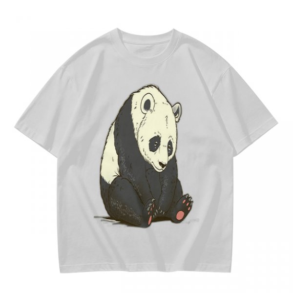 Olive T-shirt with Sad Sitting Panda Graphic Print