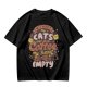 Olive graphic t-shirt with cats and coffee heart quote