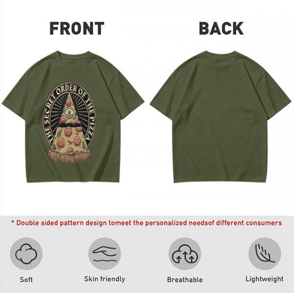 Olive T-Shirt With The Secret Order Of The Pizza All-Seeing Eye Print