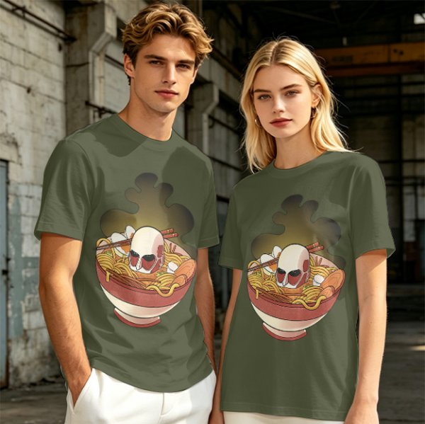 Olive T-Shirt With Skull Ramen Bowl Graphic