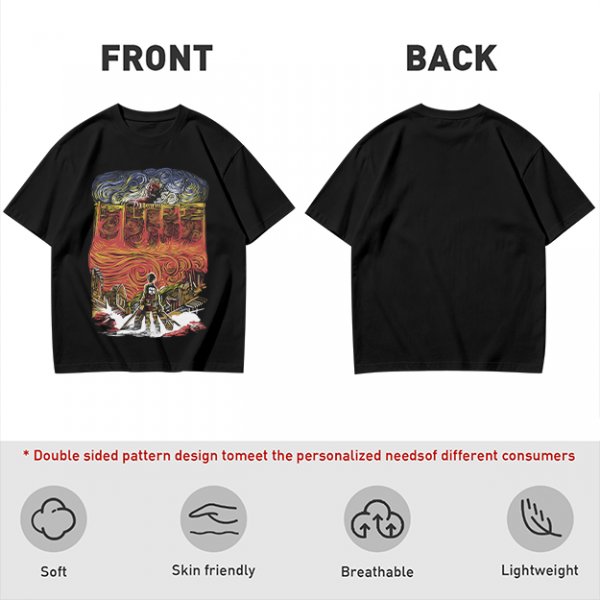 Olive T-shirt with Artistic Swirling Scene Print Featuring a Silhouetted Figure